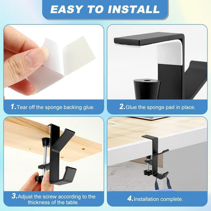 3PCS Desk Mount Bag Holder Hook Clamp,On Backpack Hanger Portable Desk Mount Headphones Holder for Reduce Desk Clutter Table Desk Table Hanging Storage (3Black, 3)