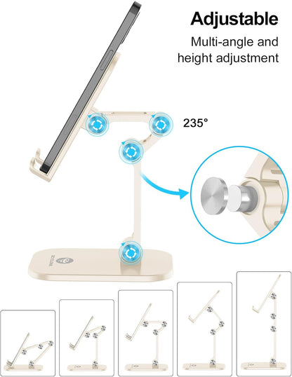OCYCLONE Phone Stand, Cell Phone Stand Holder for Desk Office Accessories Adjustable Height and Angle Foldable iPhone Stand Compatible with 4"-13" All Phones iPad Tablet - Black