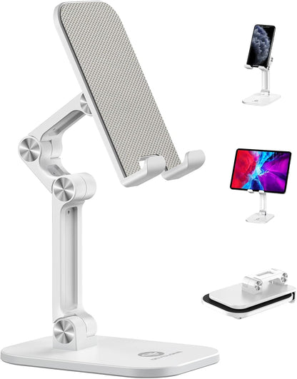 OCYCLONE Phone Stand, Cell Phone Stand Holder for Desk Office Accessories Adjustable Height and Angle Foldable iPhone Stand Compatible with 4"-13" All Phones iPad Tablet - Black