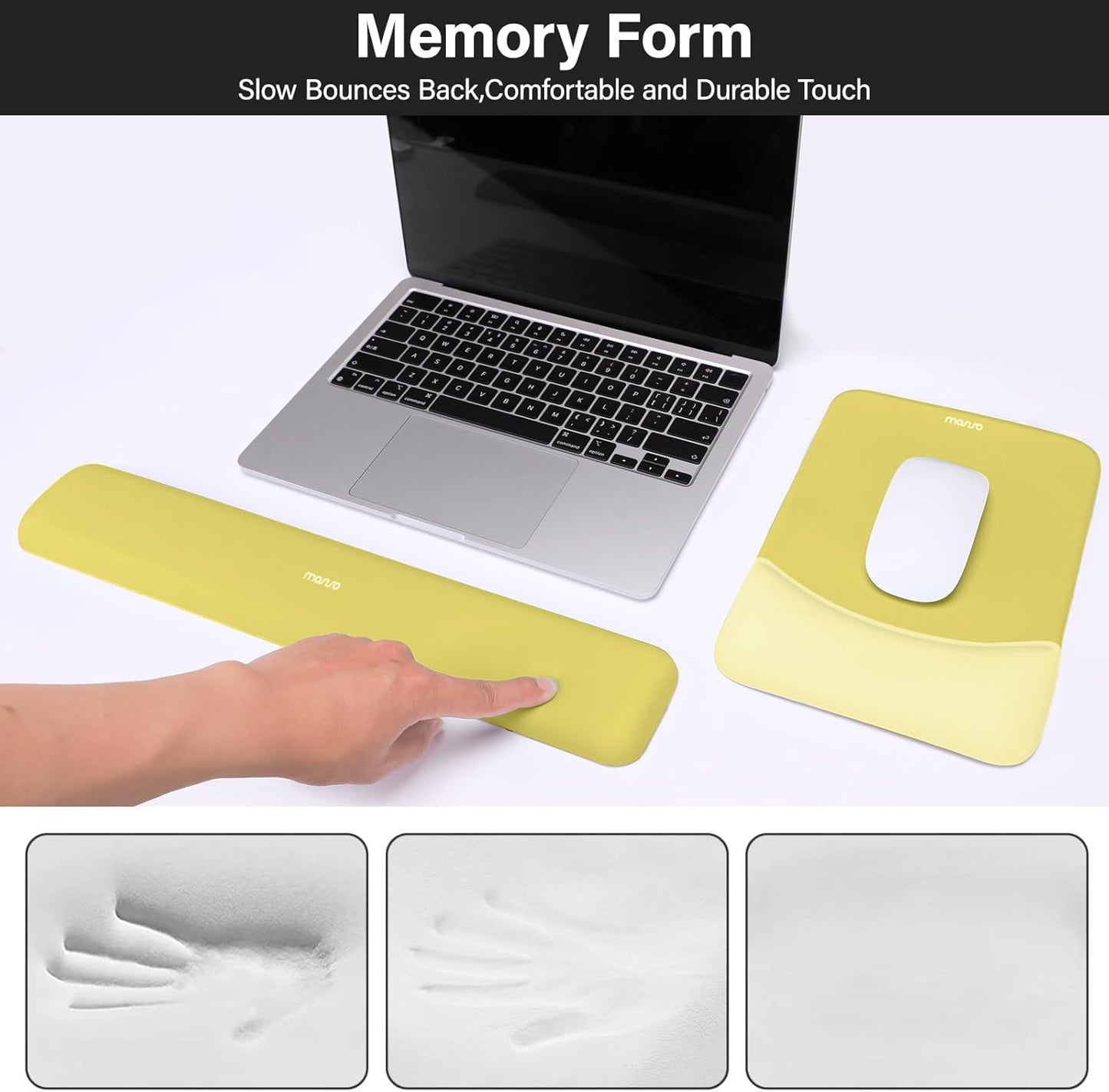 MOSISO Wrist Rest Support for Mouse Pad&Keyboard Set, Rectangular Ergonomic Mousepad Non-Slip Base Home/Office Pain Relief&Easy Typing Pad with Neoprene Cloth&Raised Silicone Lining, Green