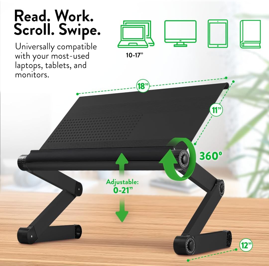 Uncaged Ergonomics Adjustable Book Holder, Tablet & Laptop Stand, Aluminum Portable Reading Stand for Textbooks & Cookbooks, Recipe Holder for Kitchen Counter, Black