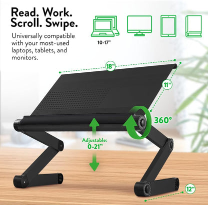 Uncaged Ergonomics Adjustable Book Holder, Tablet & Laptop Stand, Aluminum Portable Reading Stand for Textbooks & Cookbooks, Recipe Holder for Kitchen Counter, Black