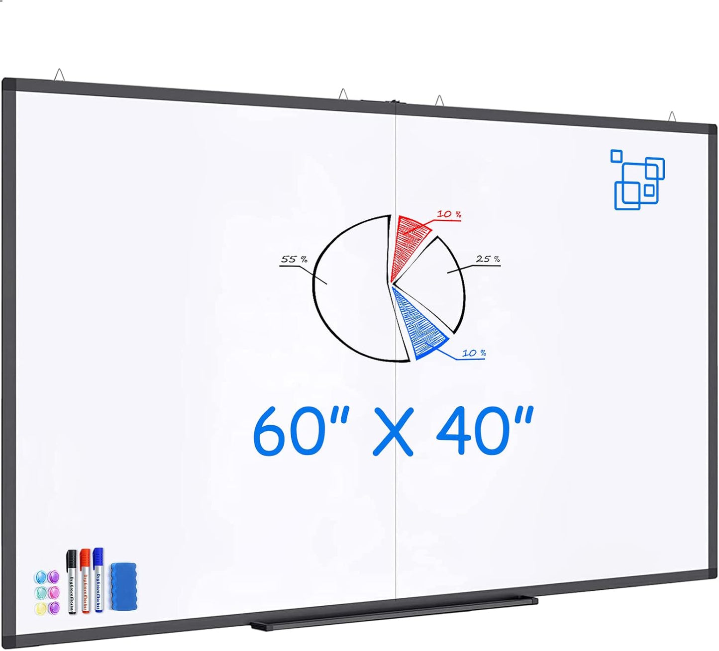 Magnetic White Board Dry Erase Board for Wall，72" x 40" Wall-Mounted Aluminum Frame Marker Board, Foldable Portable Whiteboard with a Long Pen Tray for School, Classroom, Office & Home
