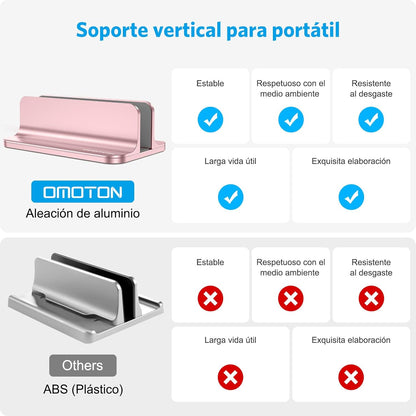 OMOTON Vertical Laptop Stand Holder, Desktop Aluminum Stand for MacBook with Adjustable Dock Size, Fits All MacBook, Surface, Chromebook and Gaming Laptops (Up to 17.3 inches), Silver