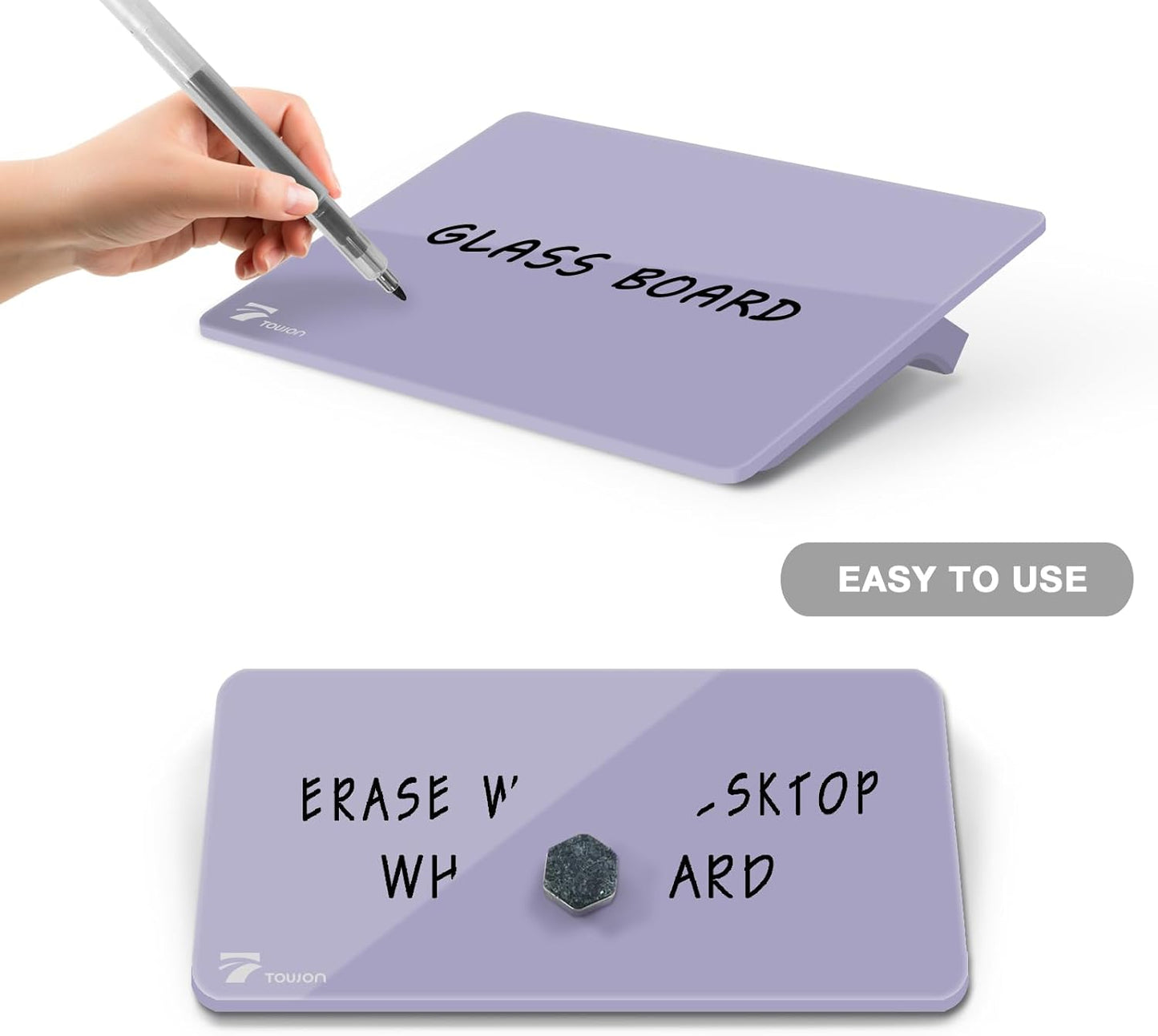 TOWON Small Glass Dry Erase Board, Desk White Board with Standing, Mini Whiteboard Easel Pad Set, Stenography Artifact for Office, Home and School Supplies, 8x6 Inches, Black