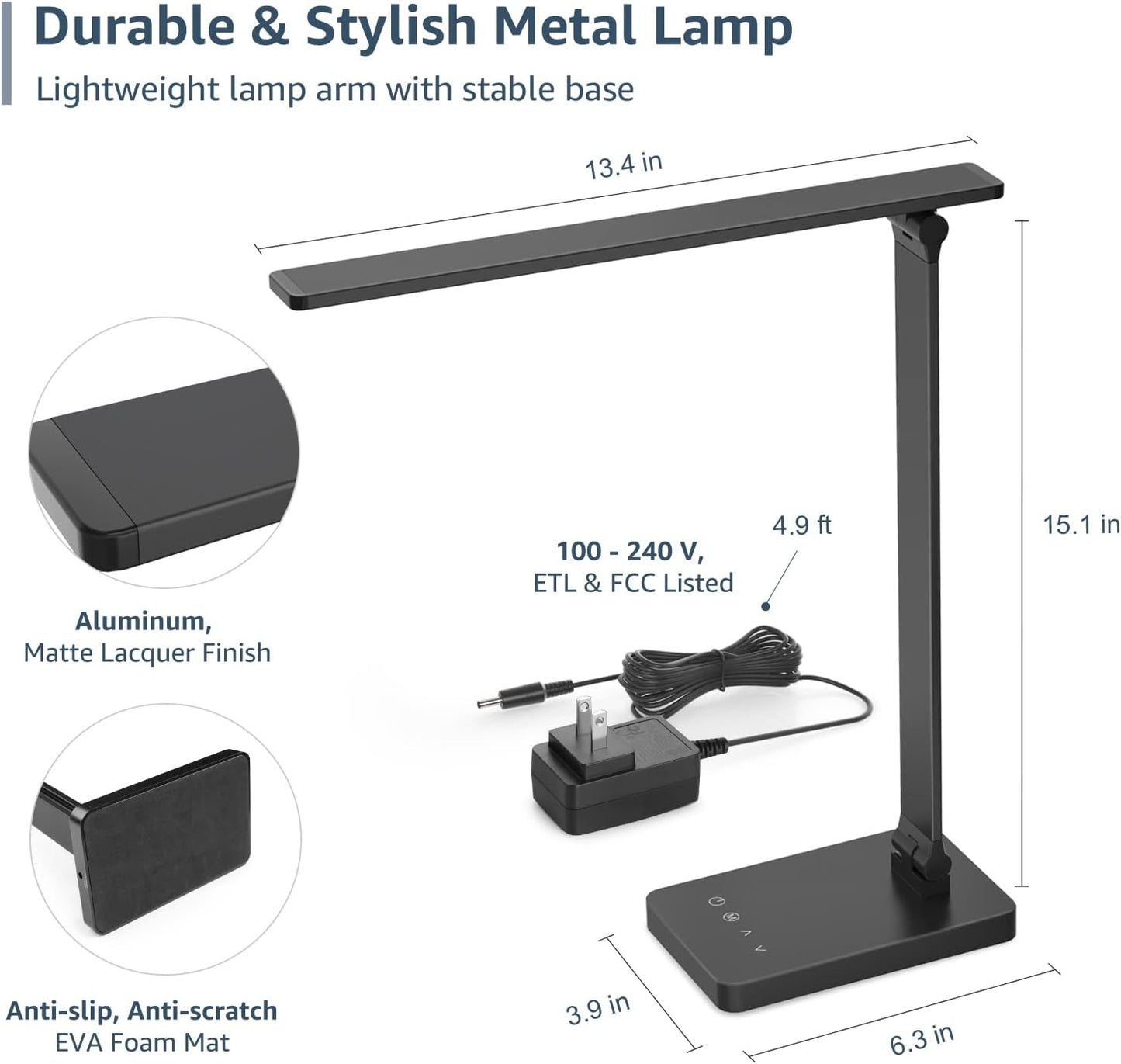 Lepro LED Desk Lamp, Metal Desk Light 9.5W 800lm, Forbes Vetted Best Task Lamp, 5 Color Modes 5 Brightness Level, Dimmable Home Office Desktop Lamp for Reading, Crafting, Sewing, Puzzle, Nail, White