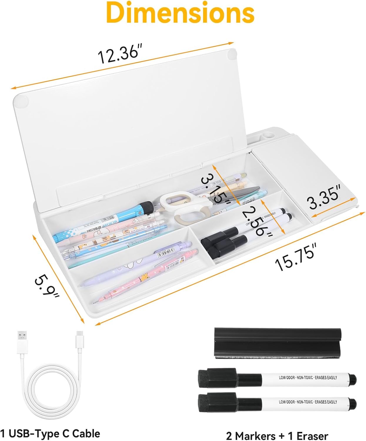 Small Glass Desktop Whiteboard Dry Erase Board with Wireless Charger Station - Computer Pad Keyboard Stand with Organizer for Home, School, Office Desk Accessories