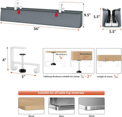 Univivi No Drill Under Desk Cable Management Tray, 36" Cord Organizer for Table, Clamp/Screw Mount Desk Cable Management, Premium Fabric Cable Management Tray for Office, Home