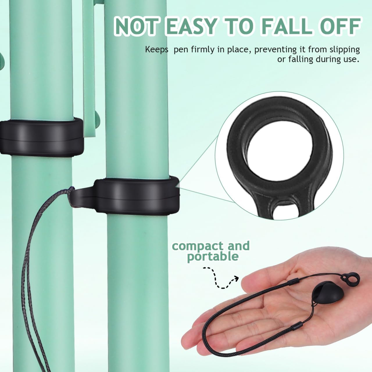 Artibetter 2Pcs 2-Pack Coiled Pen Tether with Adhesive Silicone Base, 12" Spring Rope Anti-Lost Leash with 8mm Silicone Ring for Clipboards, Retail Counters, Tablets, and Stylus Pens (Black)