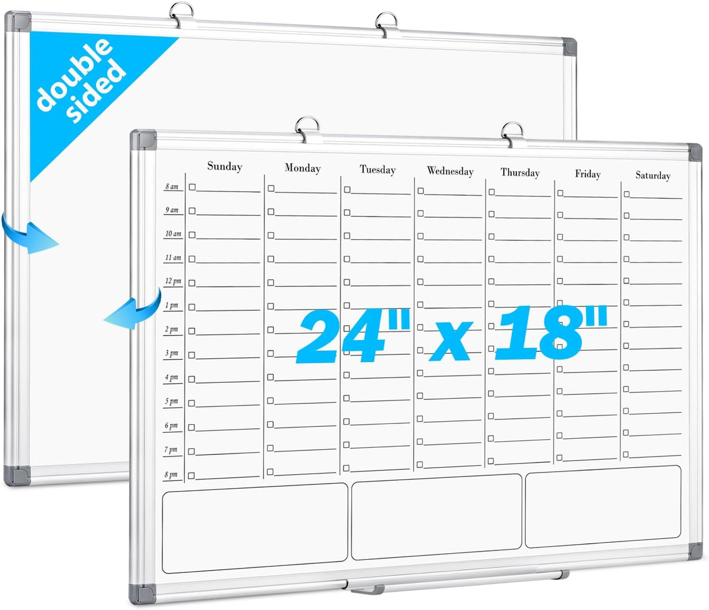 ONAVIA Desktop Whiteboard with Stand, 16"×12" Double-Sided Magnetic Dry Erase Calendar, Weekly Monthly Schedule with Time Slots, Portable for Home, Office, Planning, Memo, to Do List