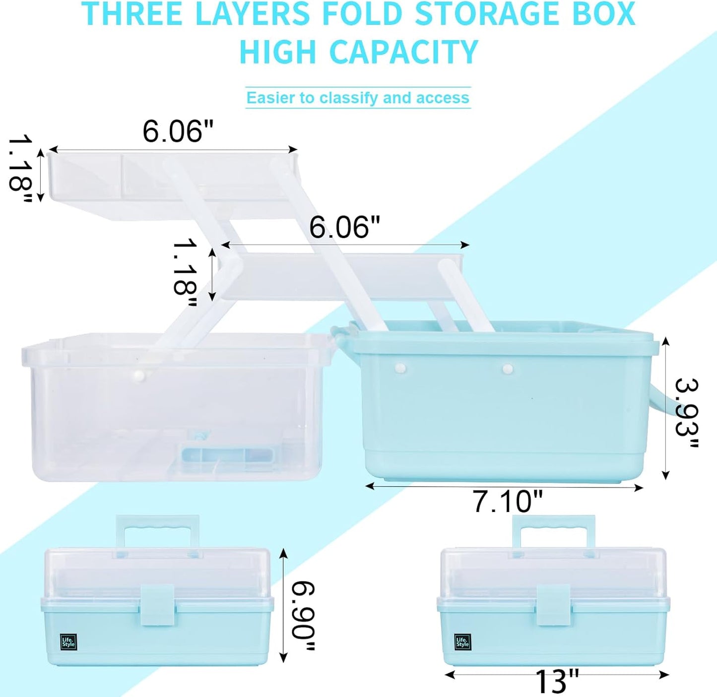 Creahaus 13 inch Art Craft Organizer Storage Box with 3 Layer, Multipurpose Plastic Tool Box with Handle for Sewing, Art Supply, Medicine, Nail, Hair Accessories (Yellow)