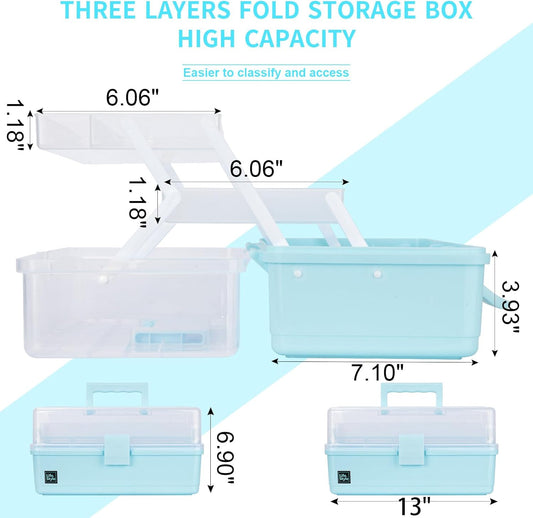 Creahaus 13 inch Art Craft Organizer Storage Box with 3 Layer, Multipurpose Plastic Tool Box with Handle for Sewing, Art Supply, Medicine, Nail, Hair Accessories (Yellow)