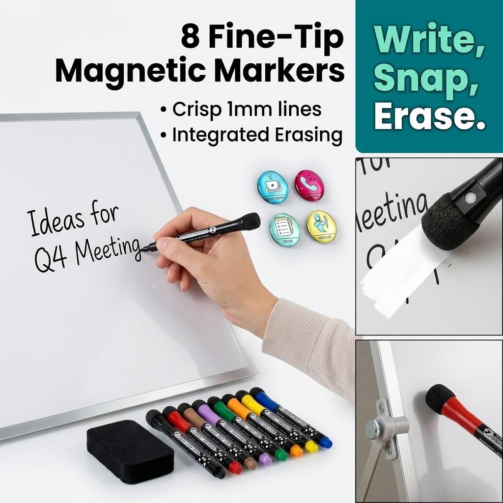 Dry Erase White Board for Desktop & Wall 12"x16" with 2 Magnetic Removable Planners - Weekly & Monthly to Do List Board with Stand, 6 Markers Eraser & Wall Hangers - Portable Double Sided Magnetic