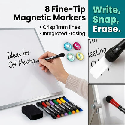 Dry Erase White Board for Desktop & Wall 12"x16" with 2 Magnetic Removable Planners - Weekly & Monthly to Do List Board with Stand, 6 Markers Eraser & Wall Hangers - Portable Double Sided Magnetic