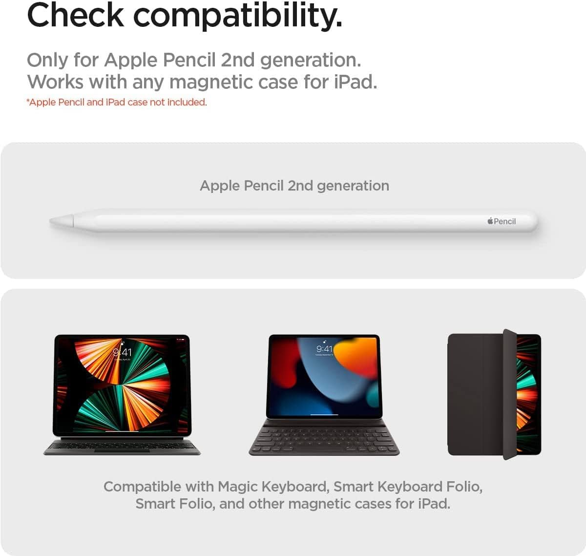 Spigen Pencil Holder for Apple Pencil Pro, 2nd Gen, Lenovo Yoga Pen, Galaxy S Pen, Compatible with Magic Keyboard, Smart Keyboard, Smart Folio, Magnetic iPad Cases, Wireless Charging Safe, White