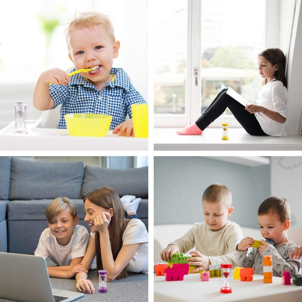 EMDMAK Sand Timer, Acrylic Hourglass Colorful Sandglass Timer 1 min/2 mins/3 mins/5 mins/10 mins/15 mins Sand Clock Timer for Games Classroom Home Office(Pack of 6)