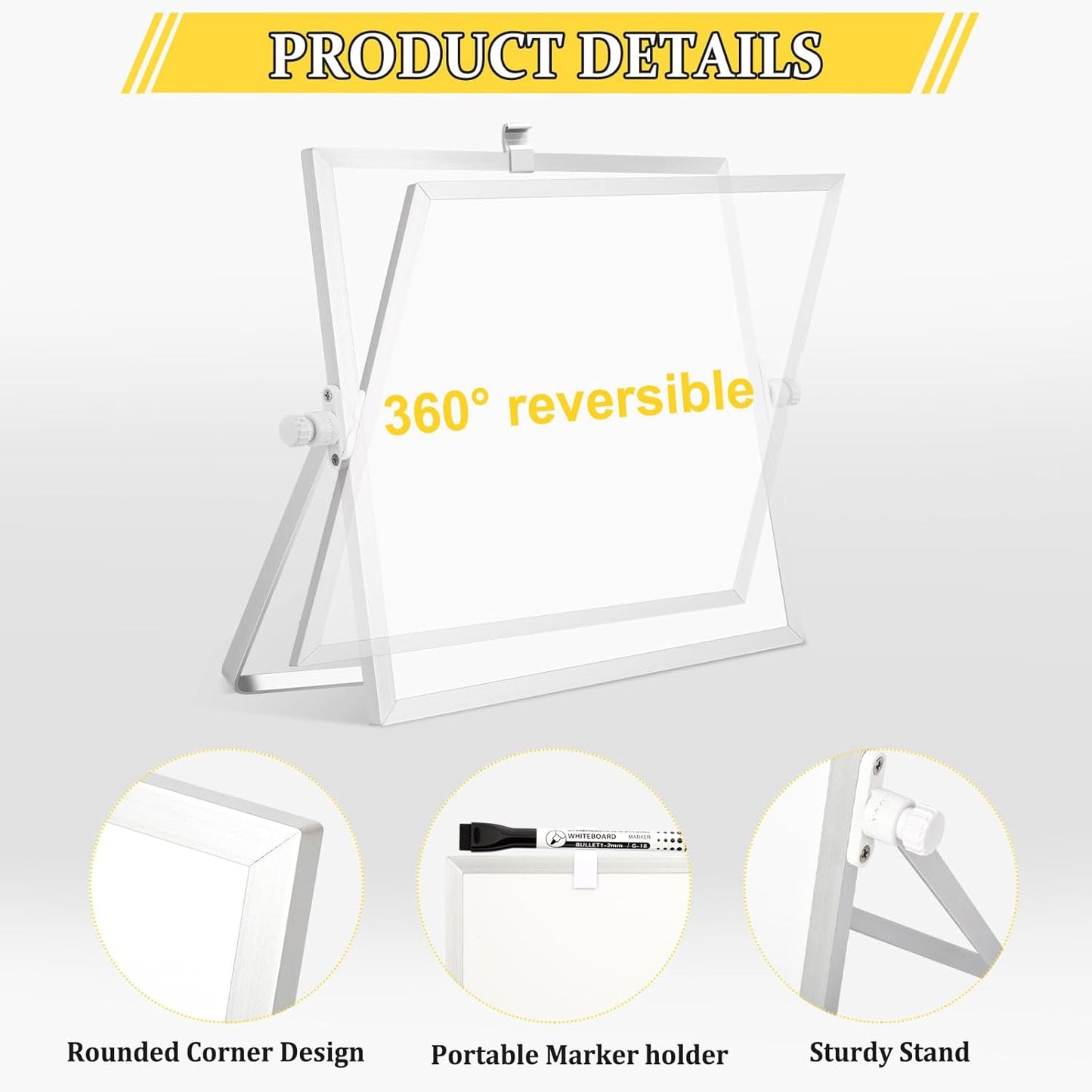 Dry Erase Magnetic White Board, 16" x 12" Double-Sided Desktop Whiteboard with Stand, Portable Small Whiteboard Set for Drawing, Office, Home