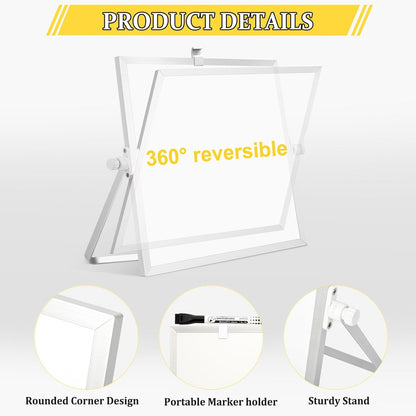 Dry Erase Magnetic White Board, 16" x 12" Double-Sided Desktop Whiteboard with Stand, Portable Small Whiteboard Set for Drawing, Office, Home