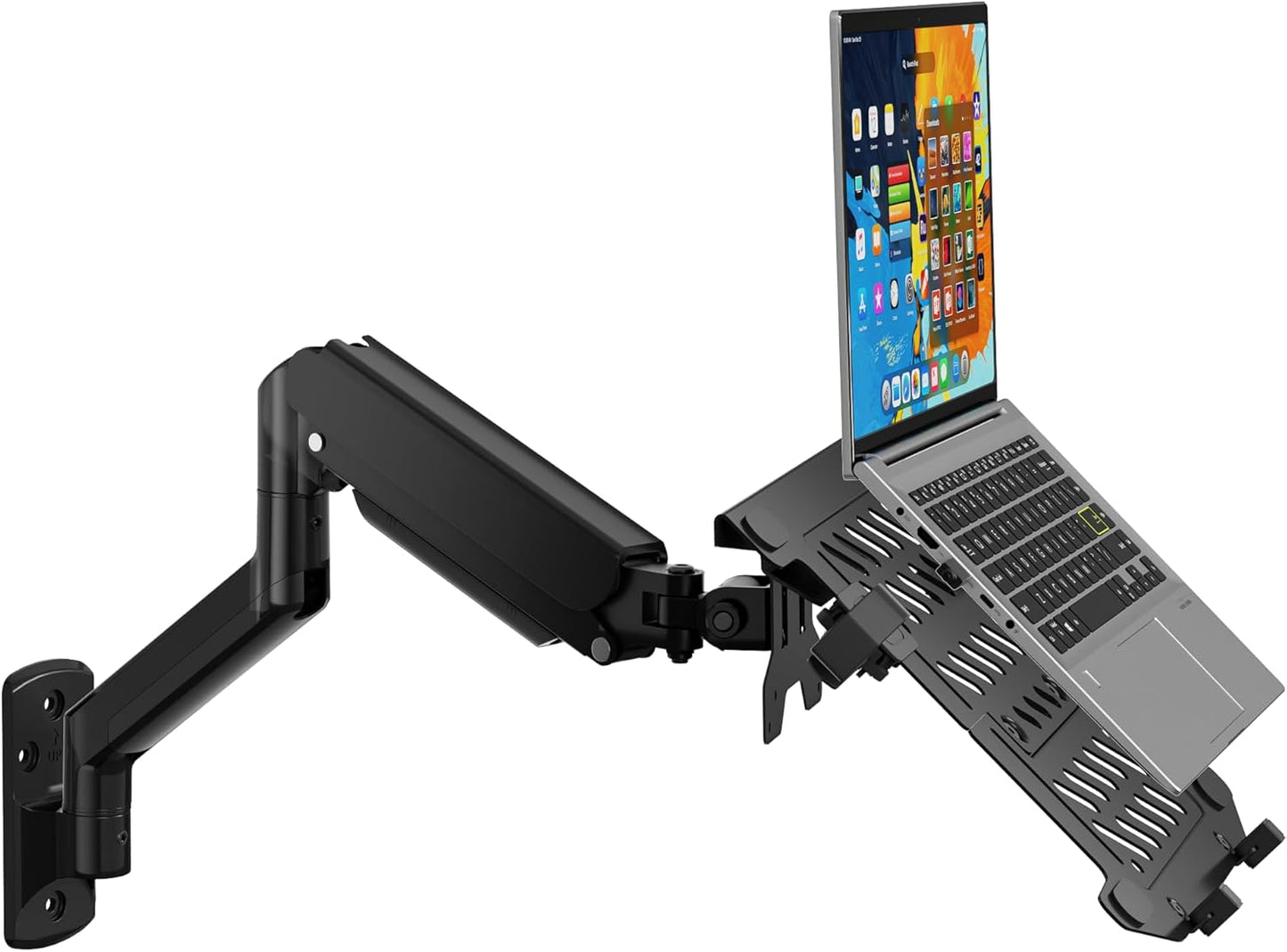 WALI Single Arm Laptop and Monitor Desk Mount for 17" Notebook and Up to 32" Screen, 2-in-1 Adjustable Monitor Arm with Laptop Tray, VESA 75x75 100x100,Holds 22-26.4 lbs, Black (GSMP001NLP)