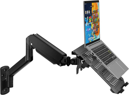 WALI Single Arm Laptop and Monitor Desk Mount for 17" Notebook and Up to 32" Screen, 2-in-1 Adjustable Monitor Arm with Laptop Tray, VESA 75x75 100x100,Holds 22-26.4 lbs, Black (GSMP001NLP)