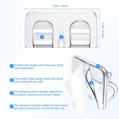 30Pcs Hooks for Outdoor String Lights, Heavy Duty Cable Clips with Waterproof Adhesive Strips, Tool-Free Installation, No Damage, for Christmas Lights and Garden Balcony Decorations