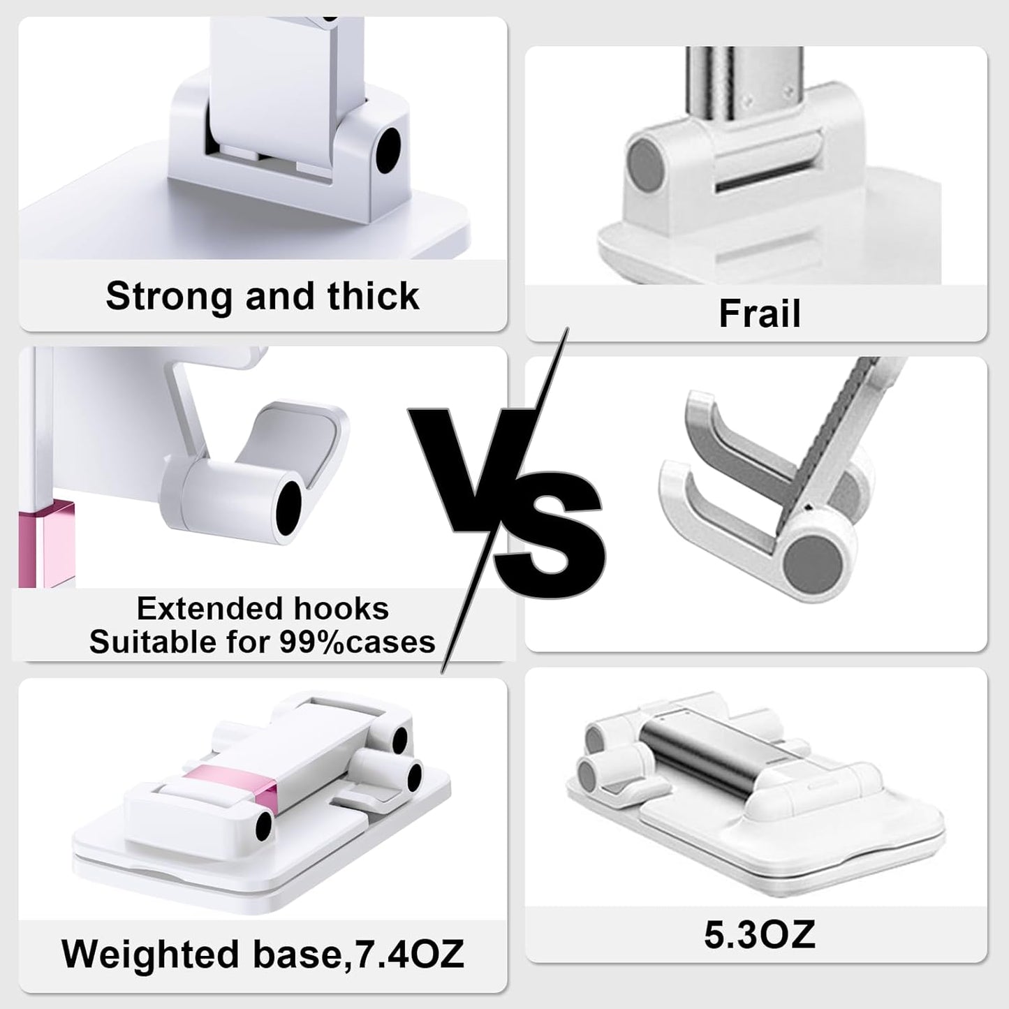 Phone Stand for Desk Cellphone Holder Height Angle Adjustable Stands, Anti-Slip Base, Compact Design for iPhone Android Devices,Black,1Pack