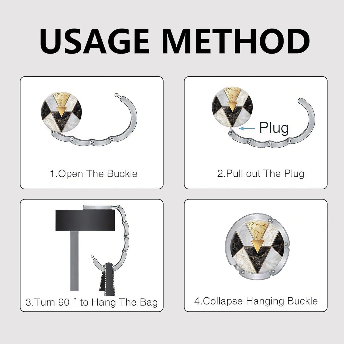Foldable Purse Hook for Table, Purse Hanger for Table, Desk Bag Hook, Desk Purse Hook, Purse Holder for Table - Compact Portable Multi-Use Design, Aluminum Alloy Handbag Hanger, 3 Pcs (Style A)