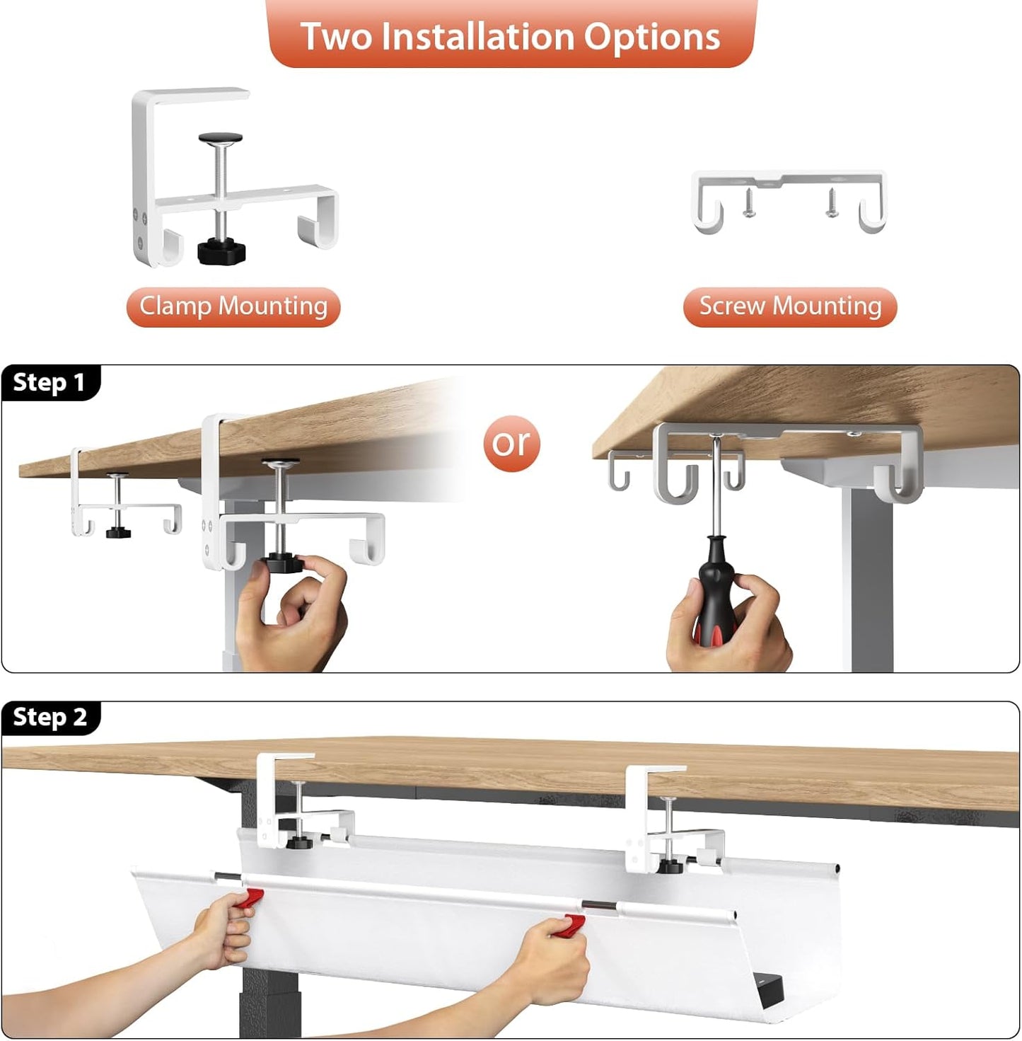 Univivi No Drill Under Desk Cable Management Tray, 36" Cord Organizer for Table, Clamp/Screw Mount Desk Cable Management, Premium Fabric Cable Management Tray for Office, Home