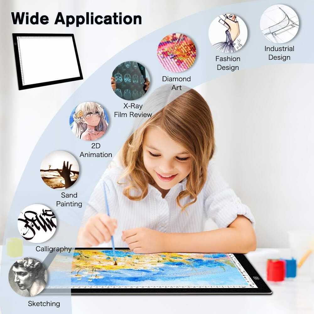 HUAYEYC B4 LED Copy Board Light Tracing Box, 3 Levels Adjustable Brightness Light Pad, for Tattoo Drawing, Streaming, Sketching, Animation, Stenciling, Vinyl Weeding, with 4Pcs Clip and Stand