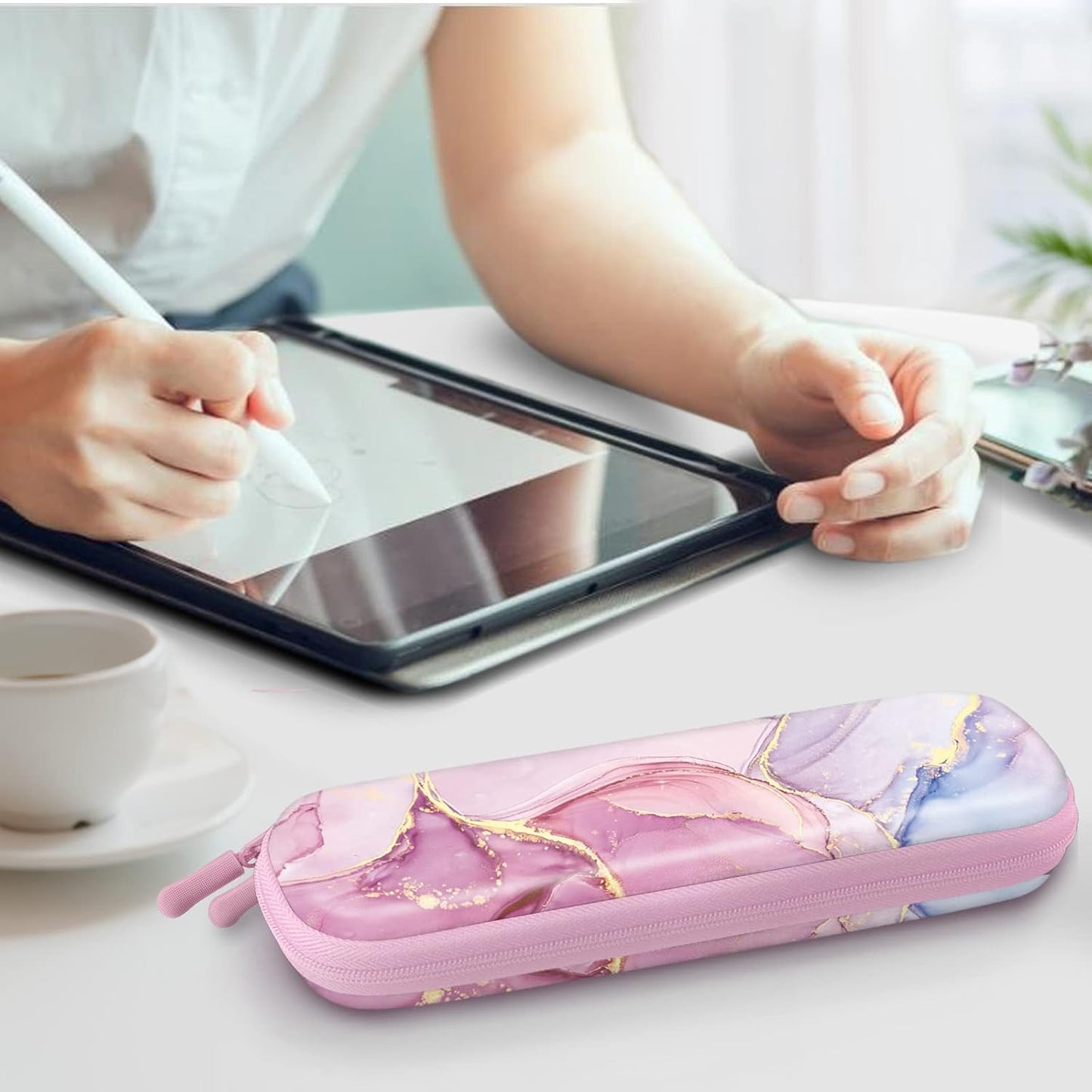Fintie Holder Case for Apple Pencil Pro, Apple Pencil (USB-C / 1st / 2nd Generation), PU Leather Carrying Bag Sleeve Compatible with Pen, USB Cable, Samsung Stylus, Lilac Marble