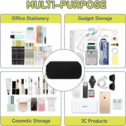 Della Gao Large Pencil Case, Big Capacity Pencil Pouch with 2 Compartments, Office Pencil Bag with Zipper, Big Pen Case for Adults (01-Black)