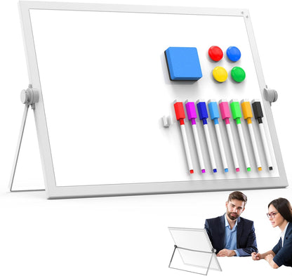 Small Dry Erase White Board, Magnetic Desktop Whiteboard with Stand, Dry Eease Board Mini Easel Double Sided on Table Top with Holder for Kids Drawing, Teacher Instruction