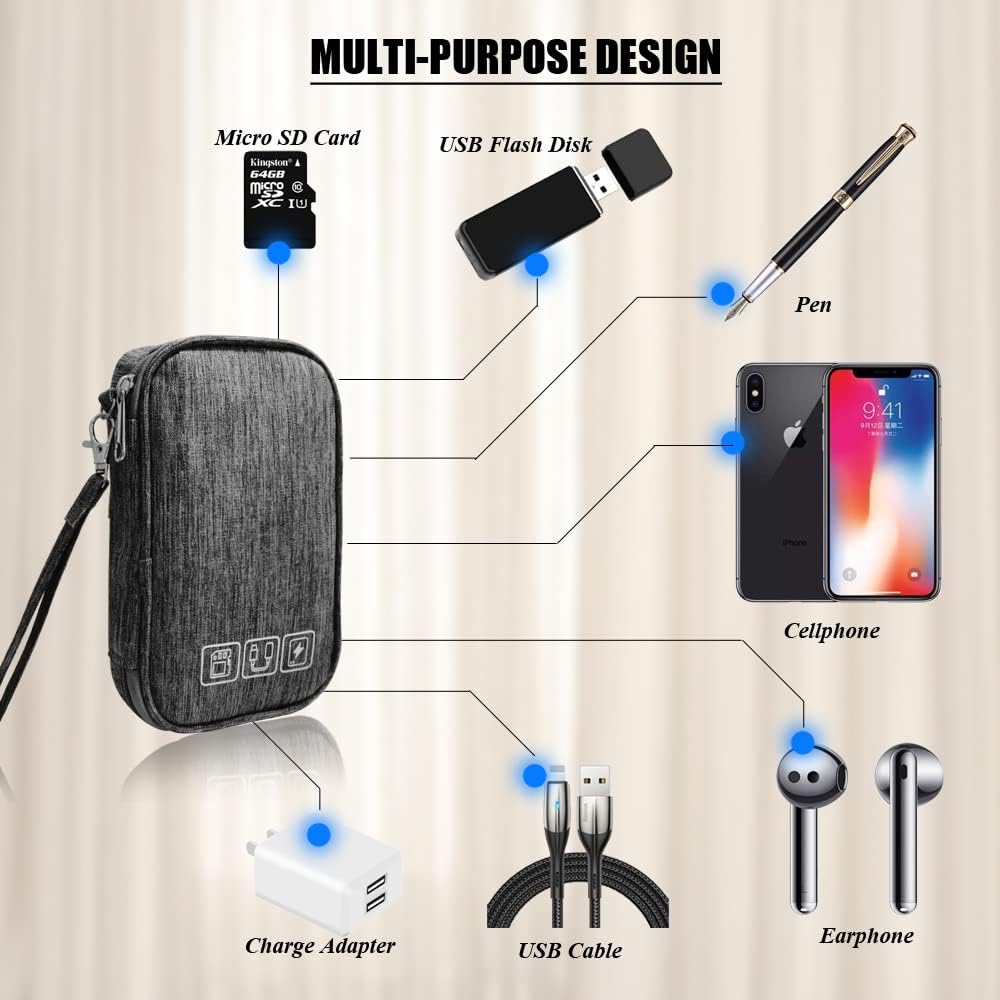 Electronic Organizer Bag Cable Organizer Travel Cord Organizer Case Pouch Portable Carrying Case for Charger Hard Drive Earphone USB SD Card (Black)