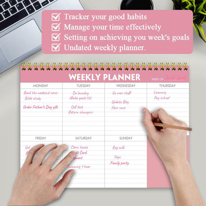(3-Pack) Weekly Planner - 7" x 10" Weekly Pad Organizers Habit Tracker Journal for Man & Women, 52 Sheets, 100gsm Paper, Undated Weekly To Do List Notepad with Your Life, Teal