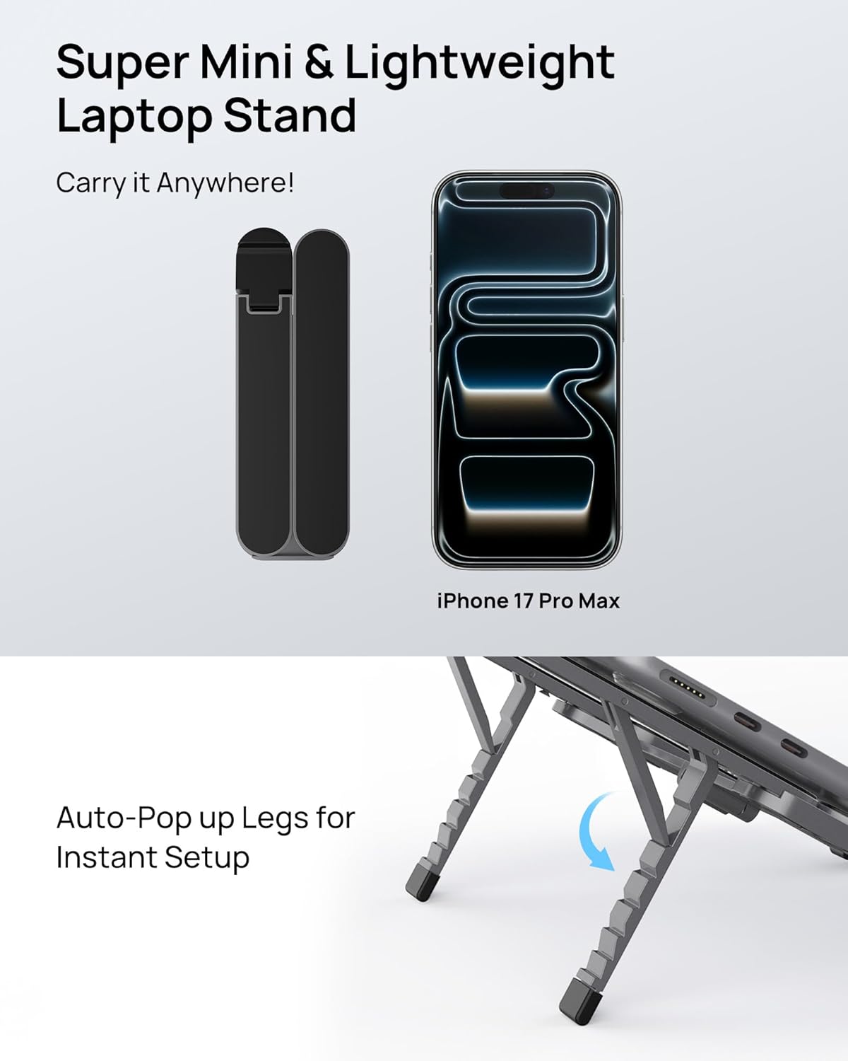 SODI [Ultra Compact] Foldable & Portable Laptop Stand for Desk, Lightweight Tablet Stand for Business Travel, Library, Cafe, 6 Level Height Ergonomic Aluminum Computer Holder for 10-16" Laptops
