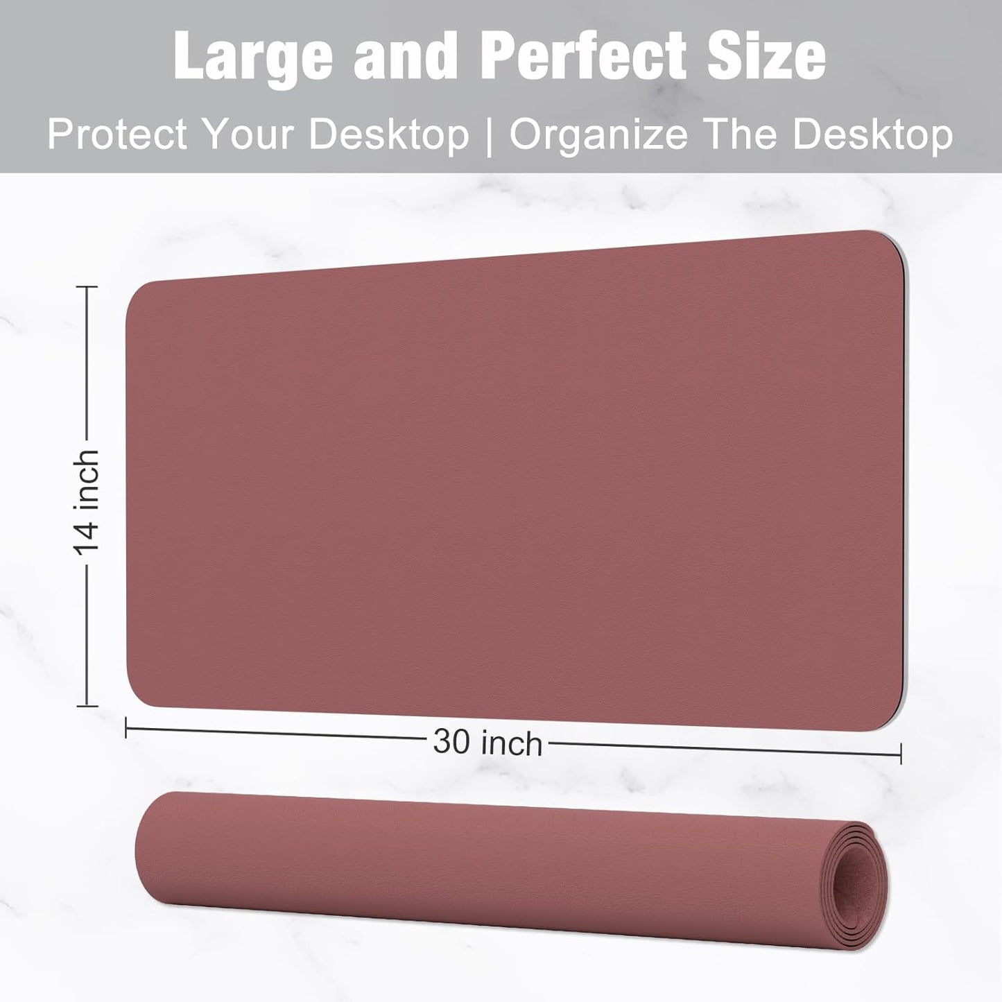 Hsurbtra Desk Pad, 23.6" x 13.8" PU Leather Desk Mat, M Extended Mouse Pad, Waterproof Desktop Blotter Protector, Non-Slip Ultra Thin Small Laptop Keyboard Writing Mat for Office Home, Pink