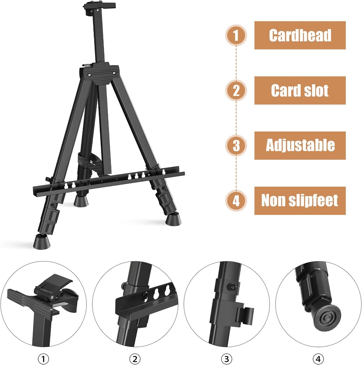Art Painting Artist Easel Stand, Portable Adjustable Aluminum Metal Tripod Display Easel with Bag, Height from 17 to 66 inch for Table-Top/Floor Drawing and Displaying, Black