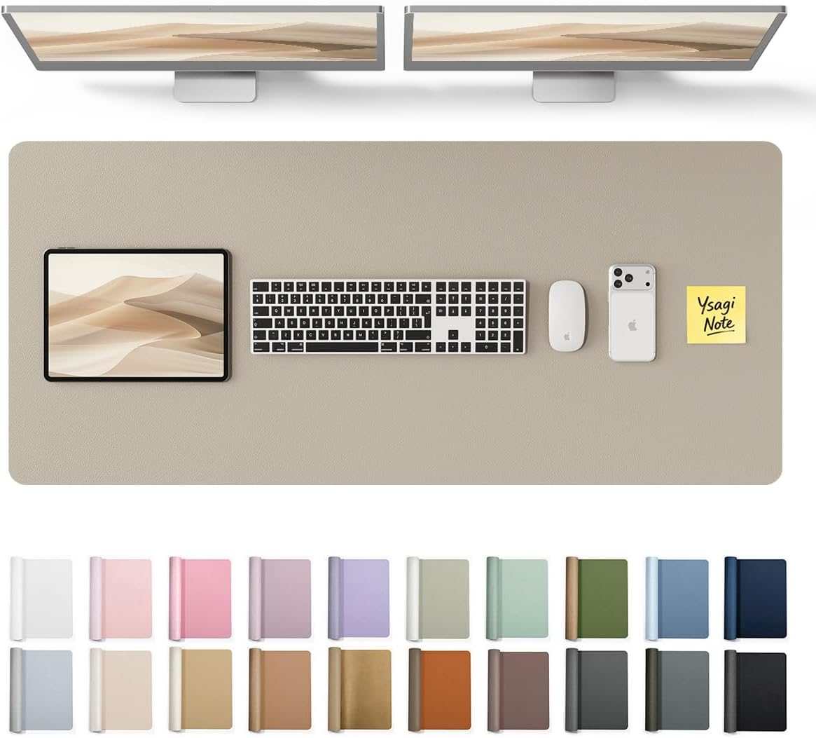 YSAGi Leather Office Desk Pad Protector, Large Mouse Pad, Non-Slip, PU Leather, Laptop Desk Blotter, Waterproof Writing Pad for Office and Home, Black, 23.6" x 13.8" - Colors B