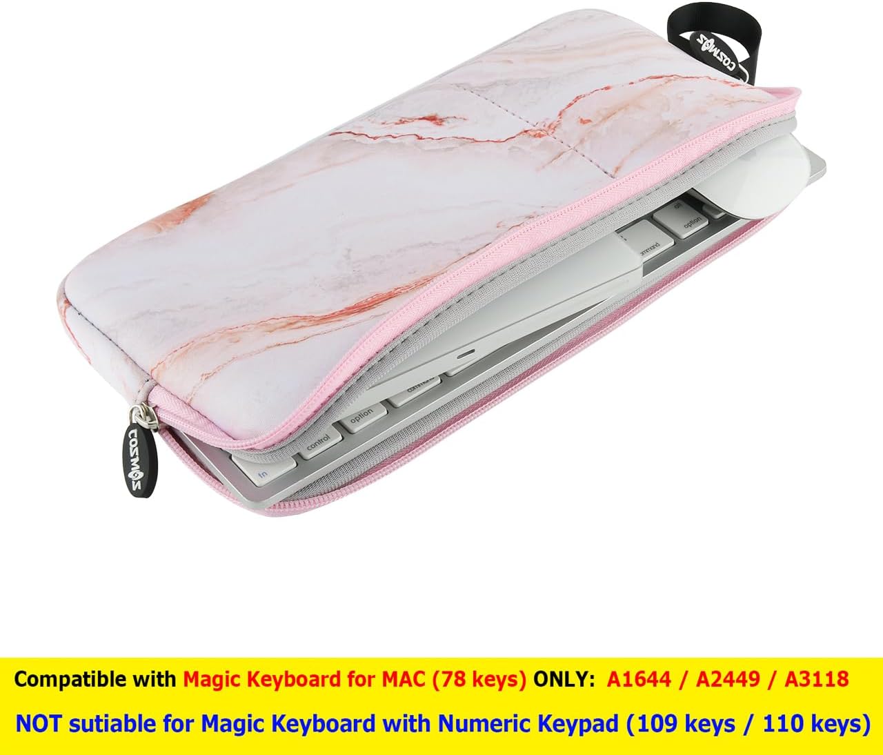 Neoprene Carrying Keyboard Sleeve Case Bag Protection Pouch Compatible with Magic Keyboard 1 & 2, Wireless Keyboard, Magic Mouse, Magic Trackpad and Wireless Trackpad (White Marble Pattern) …