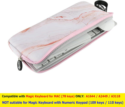 Neoprene Carrying Keyboard Sleeve Case Bag Protection Pouch Compatible with Magic Keyboard 1 & 2, Wireless Keyboard, Magic Mouse, Magic Trackpad and Wireless Trackpad (White Marble Pattern) …