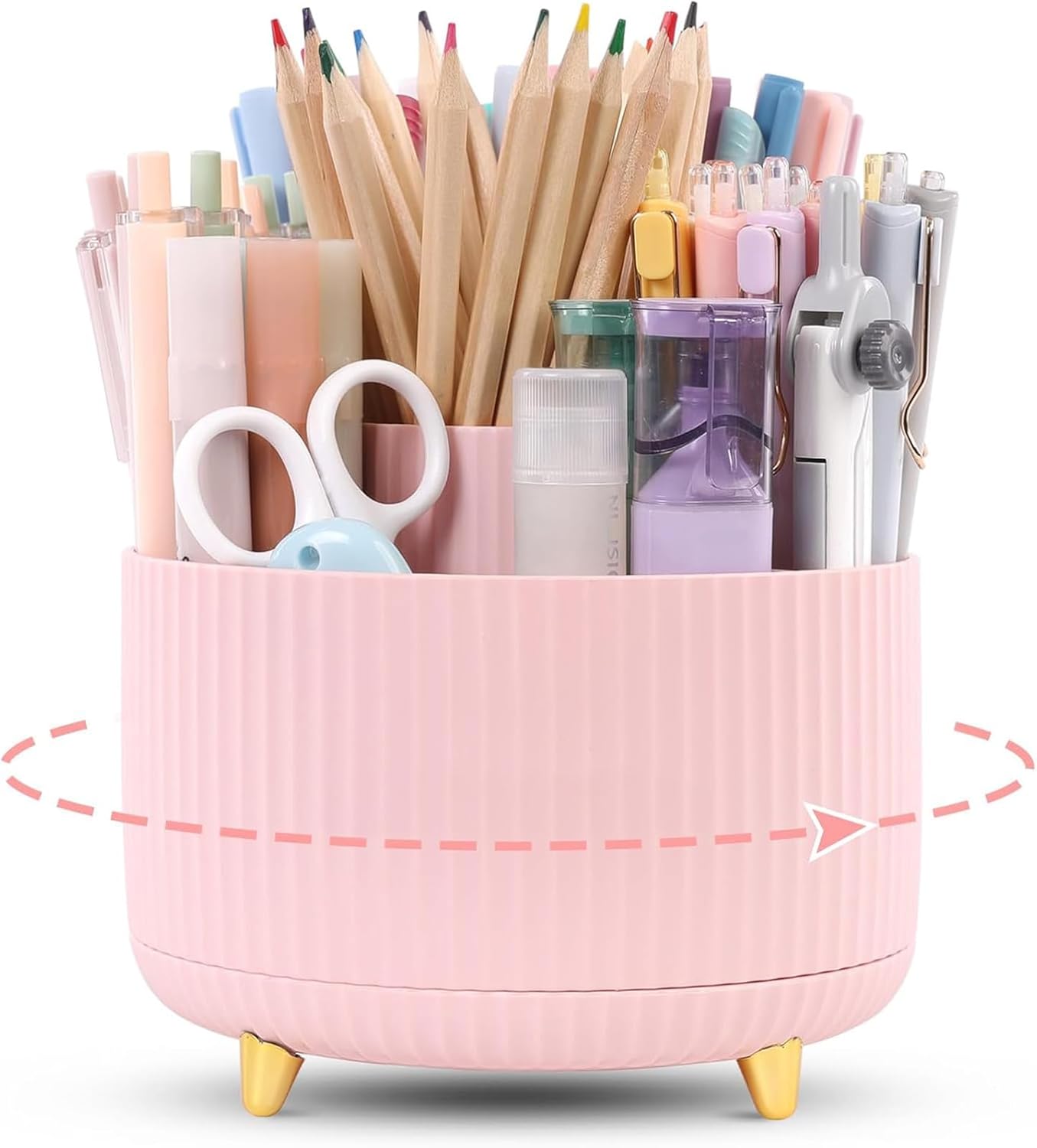 KONVINIT Pencil Pen Holder for Desk, 5 Slots 360 - Degree Rotating Desktop Organizer, Cute Desk Organizers and Accessories for School, Home, Office and Art Supply, Black