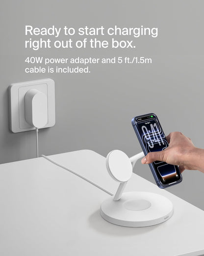 Belkin MagSafe-Compatible iPhone Charger, 3-in-1 Wireless Charging Station, Qi2-Certified 15W Wireless Charge for Apple iPhone 17 Series, Apple Watch, AirPods w/Non-Slip Base, 40W Included - Black
