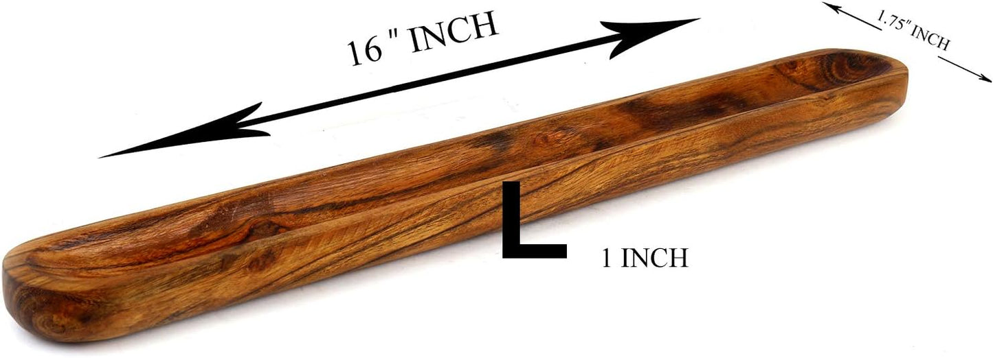 Kaizen Casa Hand-Carved Acacia Wood Long Olive Tray Canoe Style Perfect for Dinner Rolls, or as a Table Centerpiece