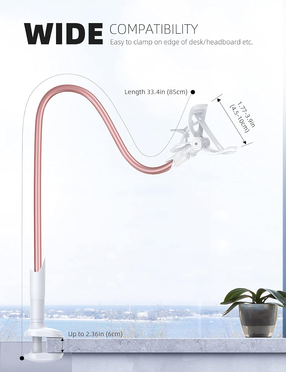 Lamicall Gooseneck Phone Holder for Bed - Cell Phone Mount Clamp Clip, Flexible Long Arm, Overhead Mount for Desk Headboard Bedside, Gifts for iPhone Air 17 Pro Max, 16 15 14 Pro Max and 4-7" Phone