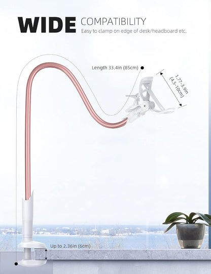 Lamicall Gooseneck Phone Holder for Bed - Cell Phone Mount Clamp Clip, Flexible Long Arm, Overhead Mount for Desk Headboard Bedside, Gifts for iPhone Air 17 Pro Max, 16 15 14 Pro Max and 4-7" Phone