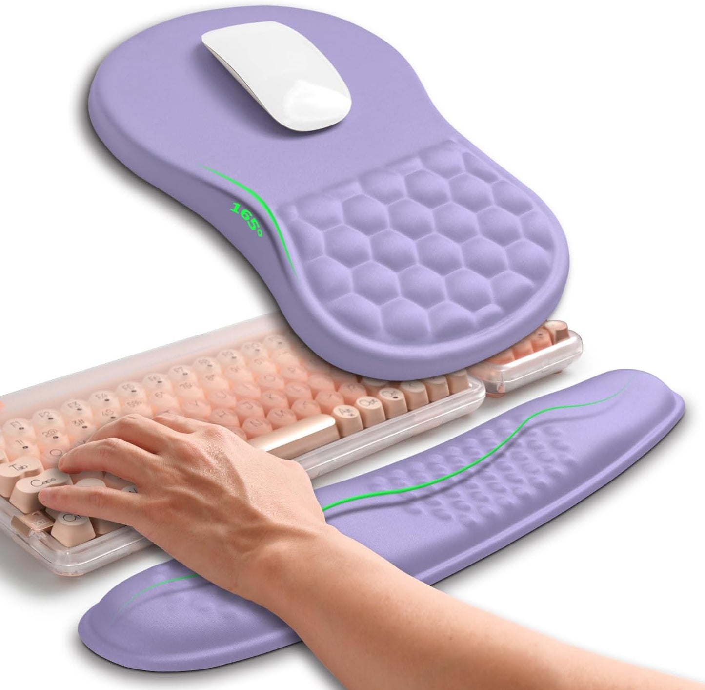 Hokafenle 2in1 Combination, Wave Keyboard Wrist Rest and Ergonomic Curvature Mouse Pad Wrist Support for Relieve Wrist Pain, Filled with Soft Cushion Memory Foam, Black