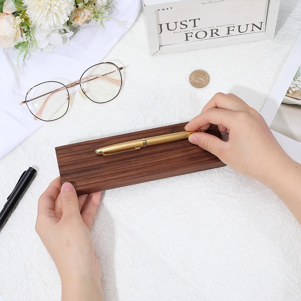 PH PandaHall Wooden Pen Tray 5 Groove Pens Holder 7.8x2.3x0.7inch Wave Pen Display Stand Rectangle Brown Desk Organizer Fountain Pens Holder for Home Office School Stationary Storage Supplies