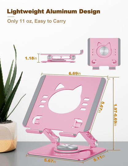 Aoviho Tablet Stand 360° Rotating Aluminum Holder - Adjustable, Portable & Foldable Monitors Stand for iPads, Compatible with 4-13.3" Tablets, Purple