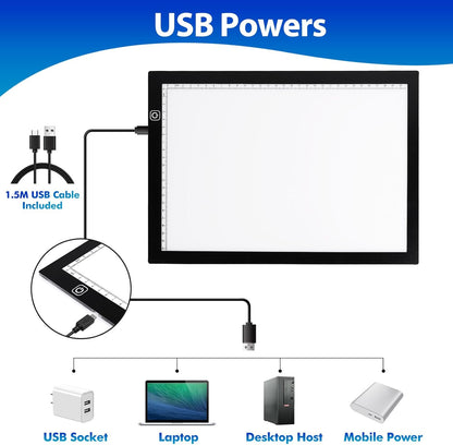 Dorhui A4 Light Pad for Weeding Vinyl, LED Copy Board Light Tracing Box Ultra-Thin Adjustable USB Power for Vinyl Weeding Tools, Silhouettes, Cameos, HTV