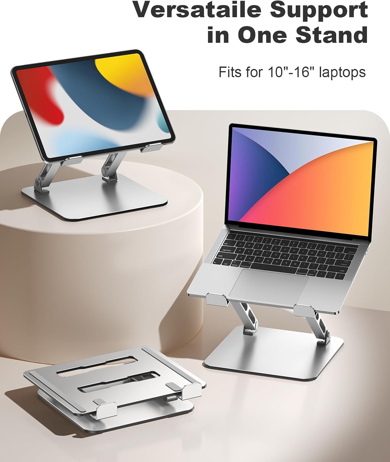 RIWUCT 360° Rotatable Laptop Stand for Desk Adjustable Height, Ergonomic Laptop Riser Holder with Dual-bar Support, Portable Computer Notebook Stand for MacBook Air Pro(10-16"), Gifts for Men/Dad